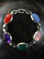 Silver bracelet with colorful gemstones