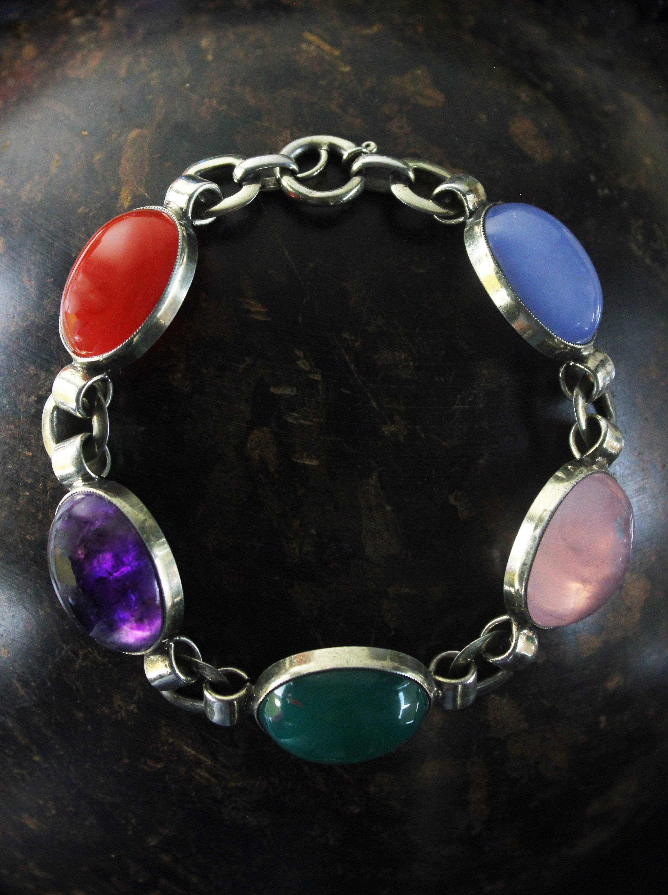 Silver bracelet with colorful gemstones