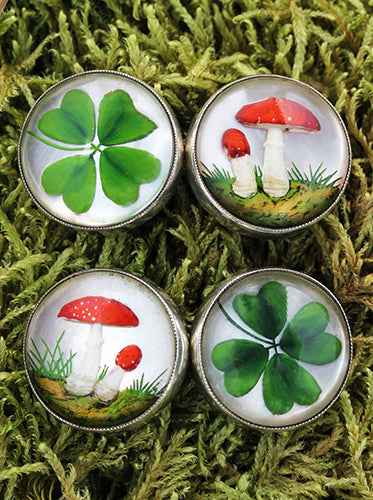 Pair of antique intaglio cut cufflinks with toadstools & cloverleaves