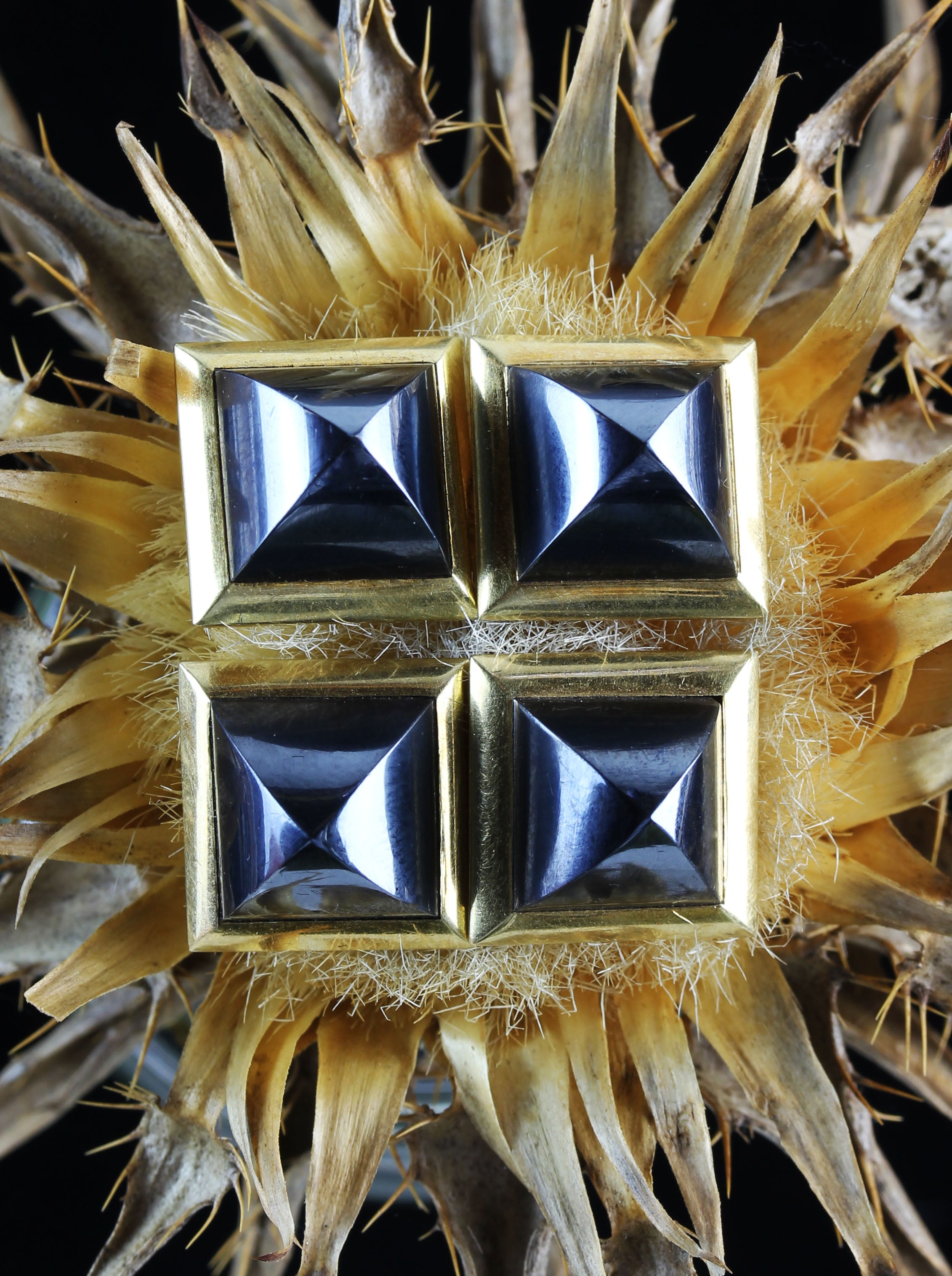 Rare pair of hematite gold cufflinks