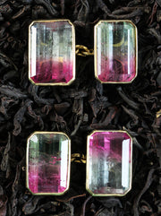 Rare gold cufflinks with watermelon tourmalines