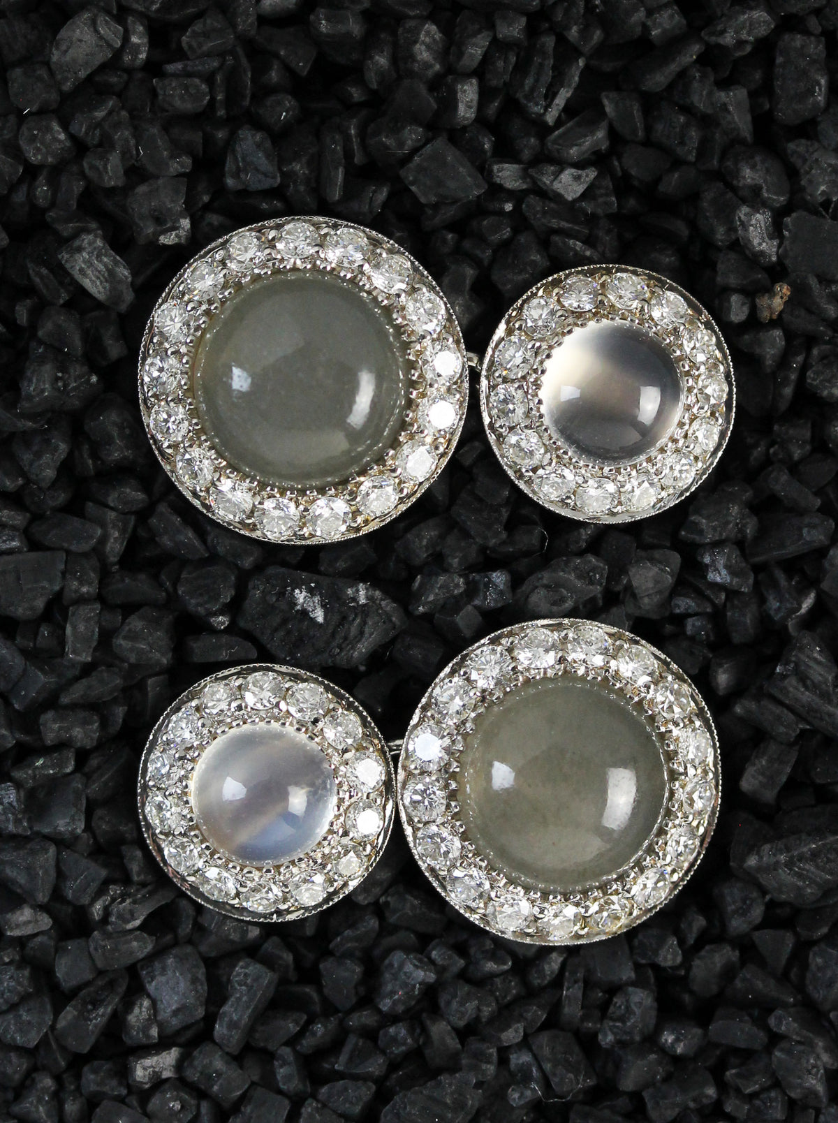 High quality white gold Cufflinks with moonstones & 60 fine diamonds