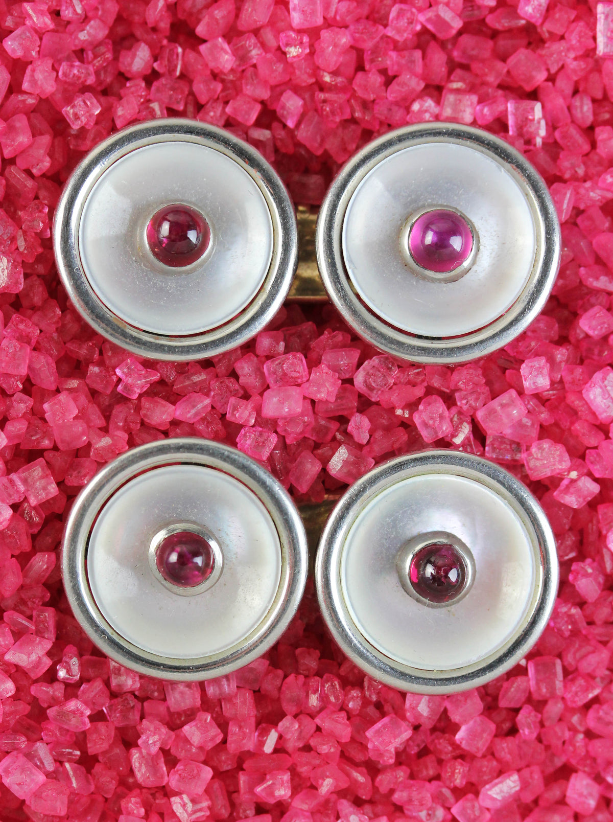 Fine gold cufflinks with mother of pearl & rubies