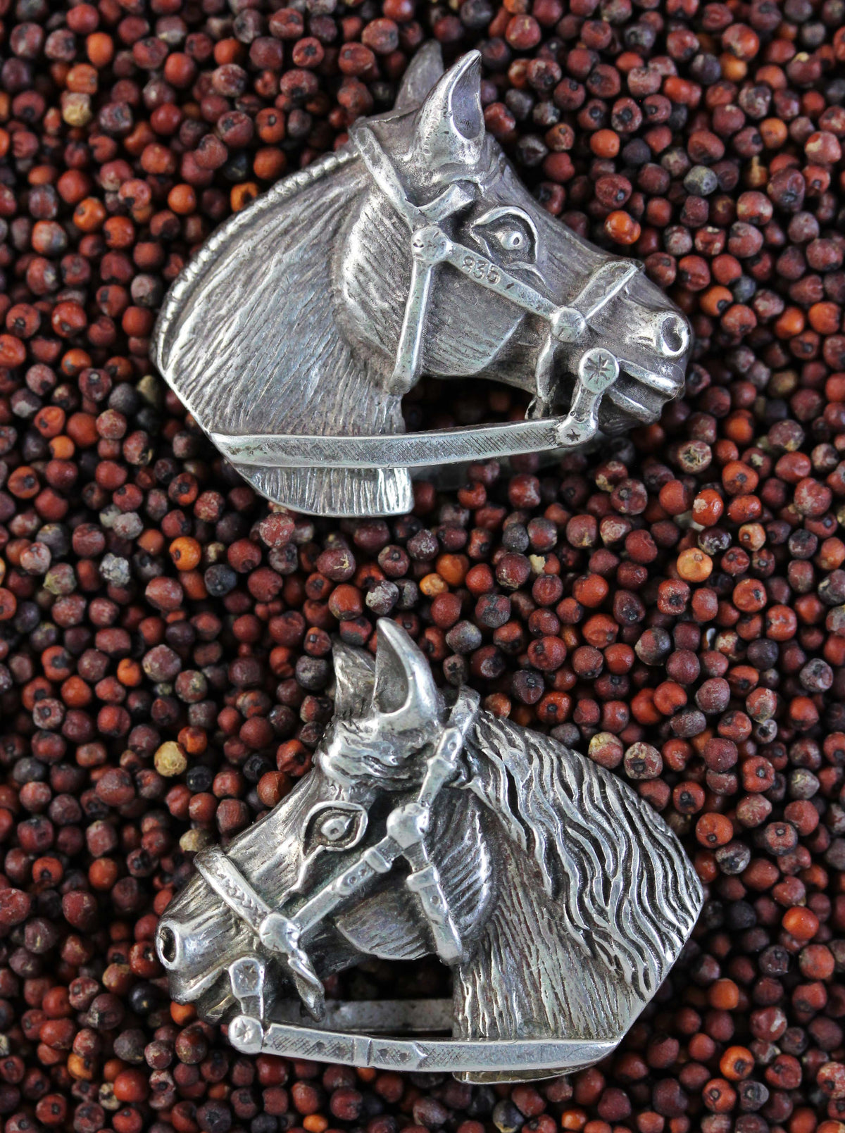 Solid made silver cufflinks with horse heads