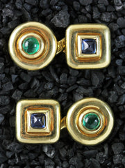 Solid made gold cufflinks with sapphires & emeralds