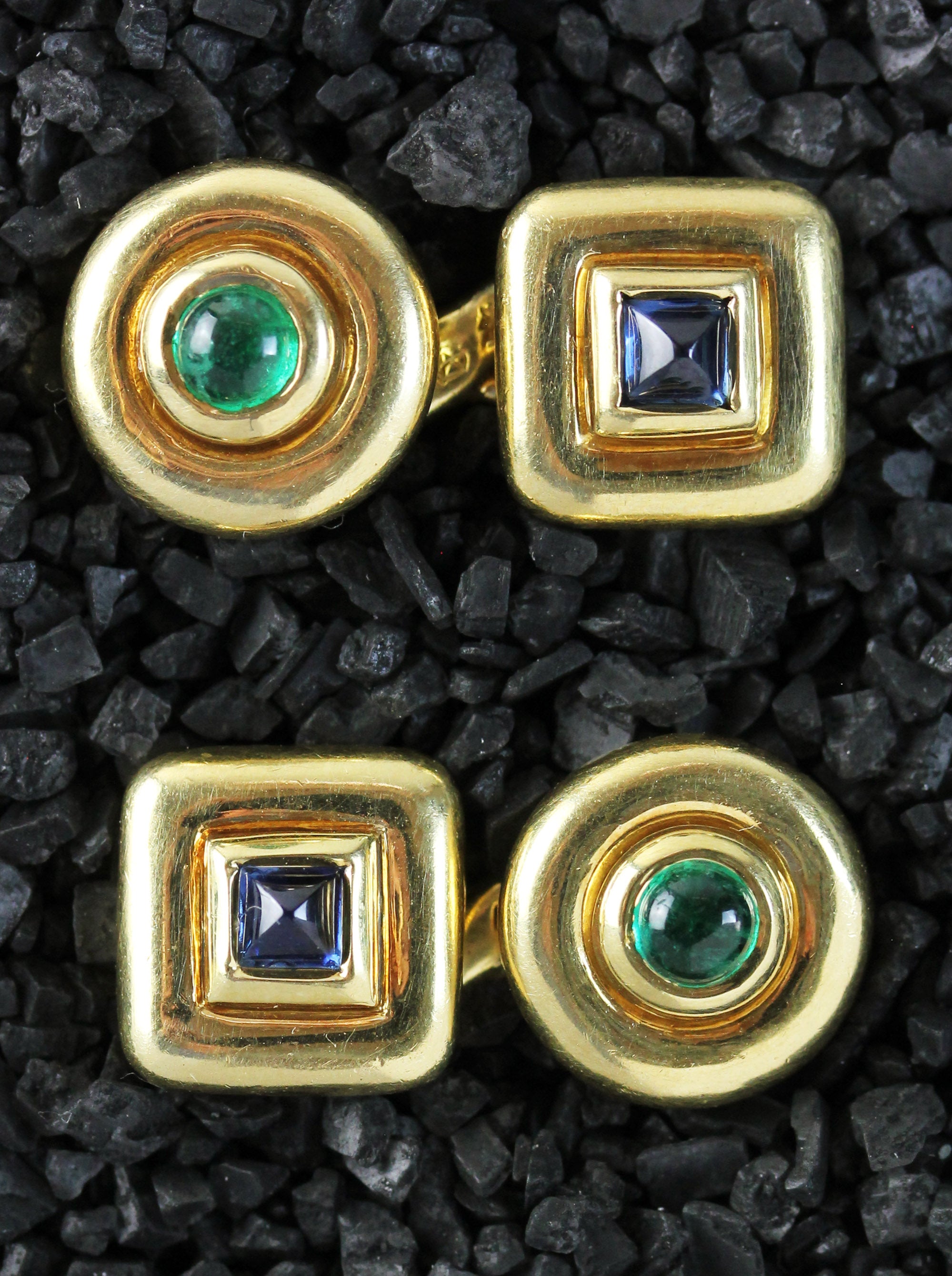 Solid made gold cufflinks with sapphires & emeralds