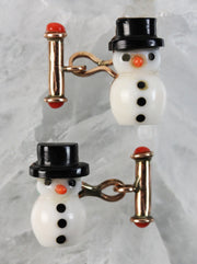 Vintage snowman cufflinks with pink gold