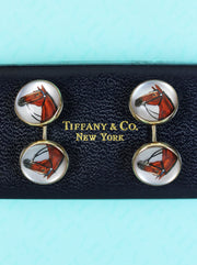 Golden intaglio horse cufflinks made by TIFFANY & Co.