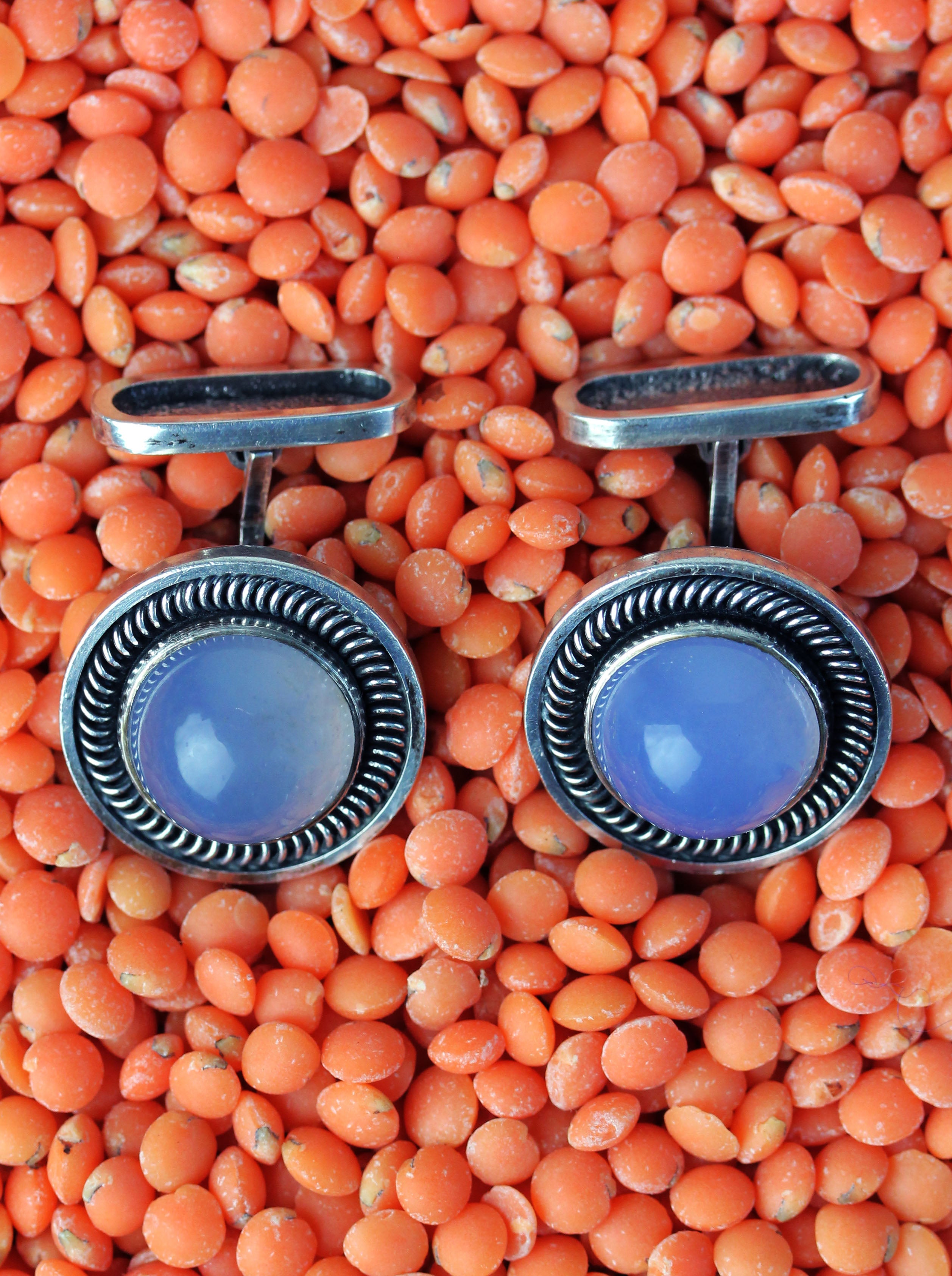 Elegant silver cufflinks with blue moonstone