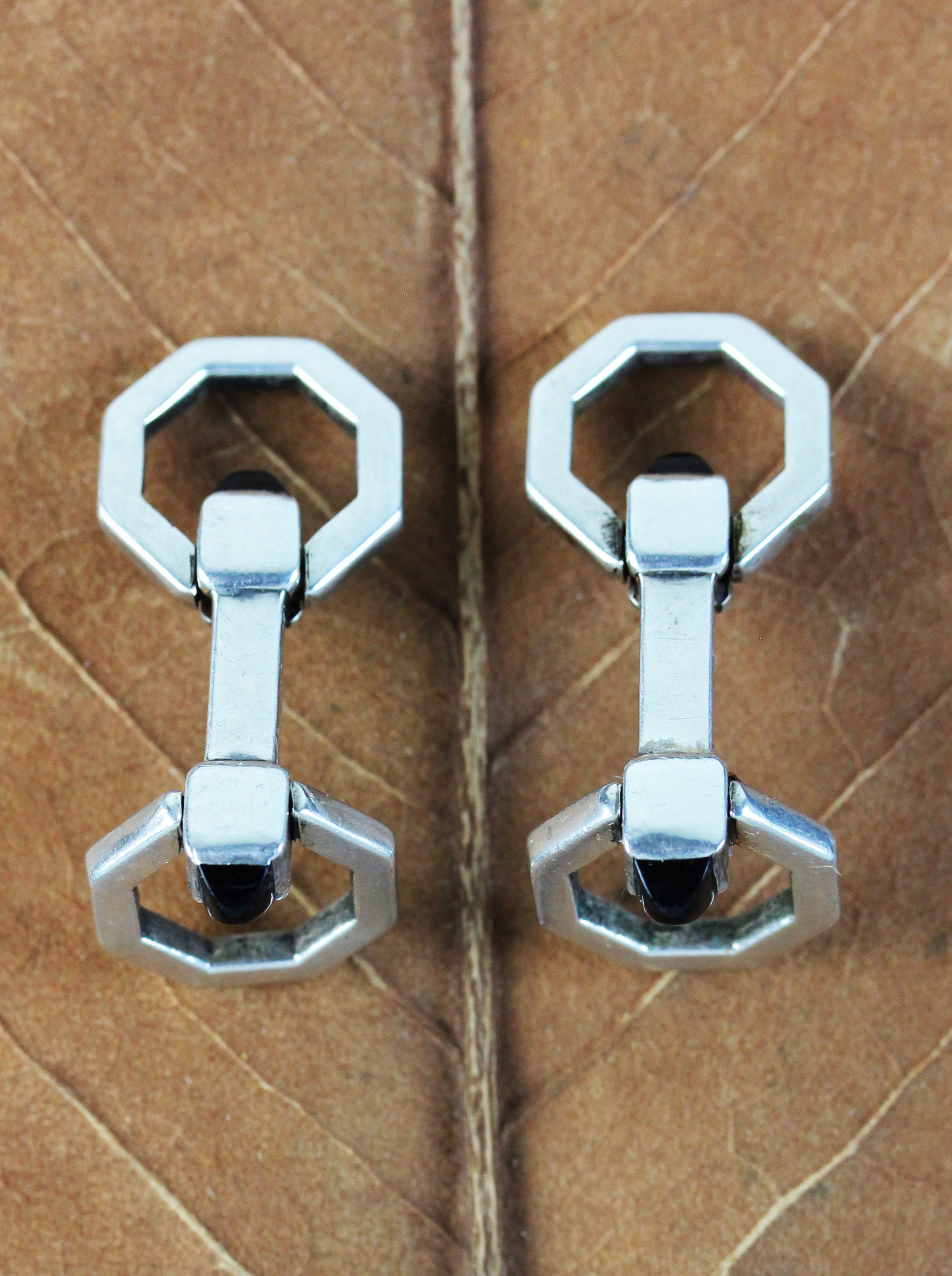 Hexagonal silver cufflinks