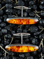 Very slim cufflinks in silver with amber