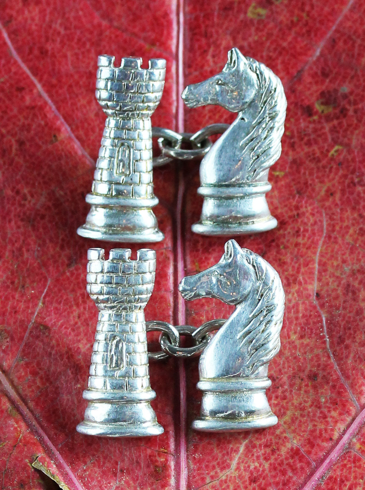 Pair of silver chess pieces cufflinks