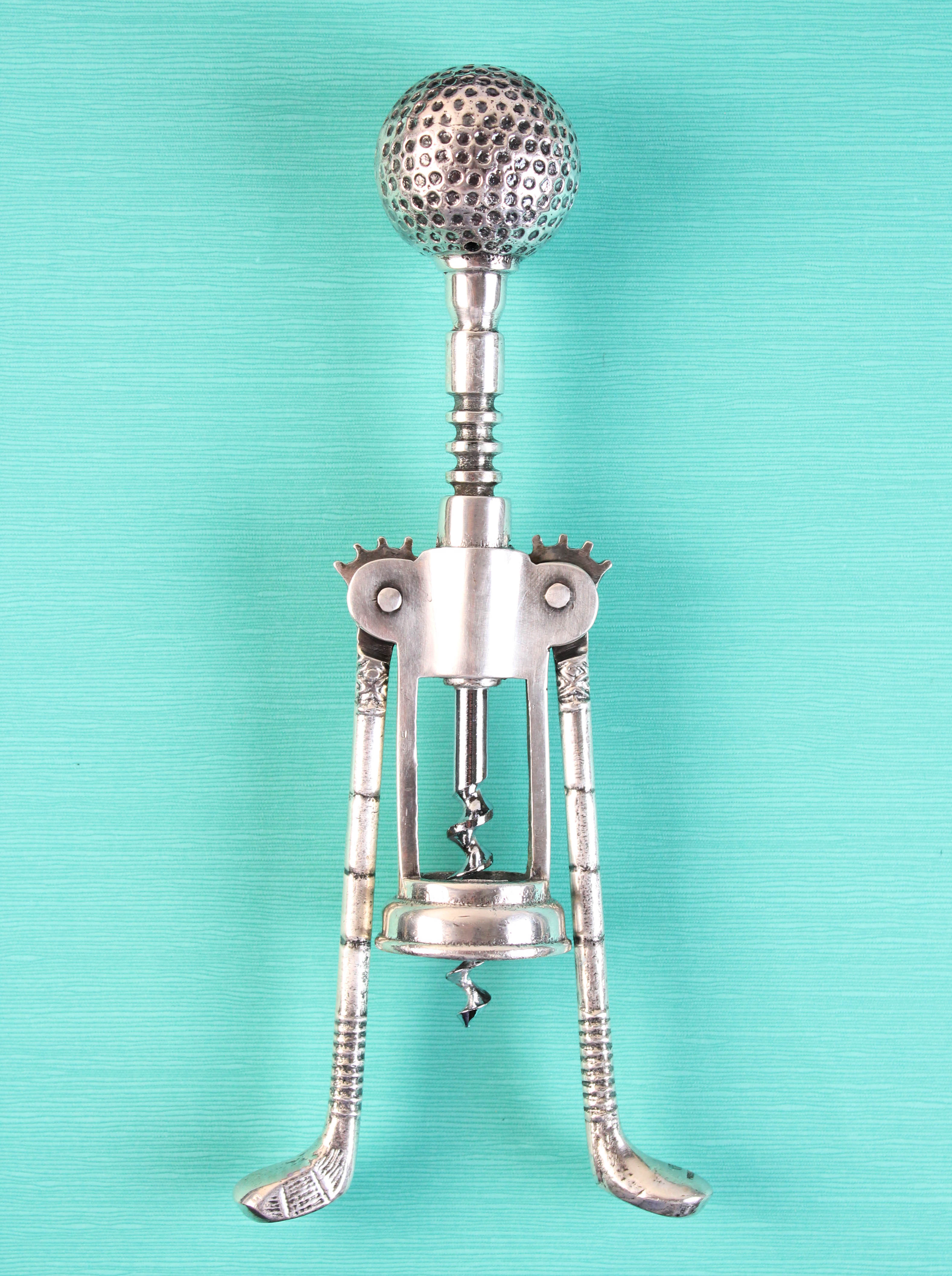 Vintage silver plated corkscrew for golfers