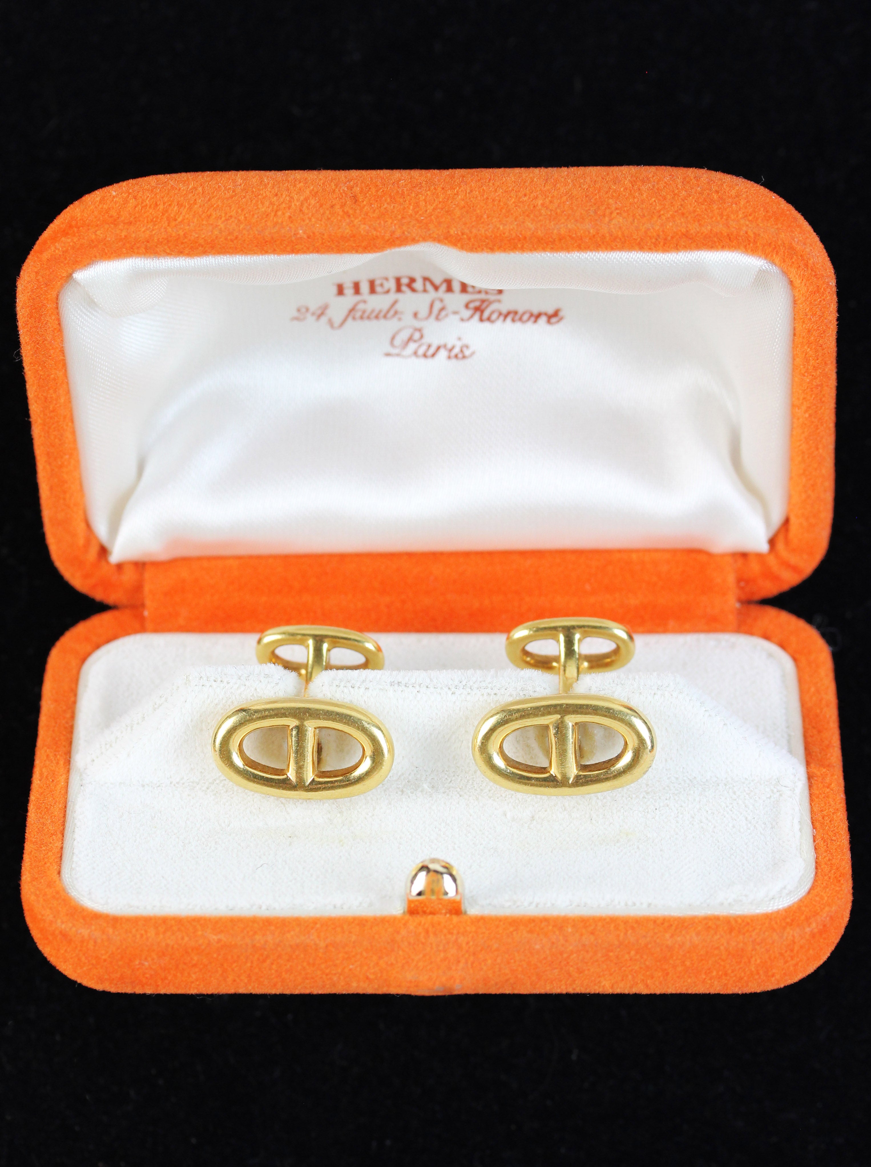 HERMÈS vintage gold cufflinks "Chaine D'Ancre