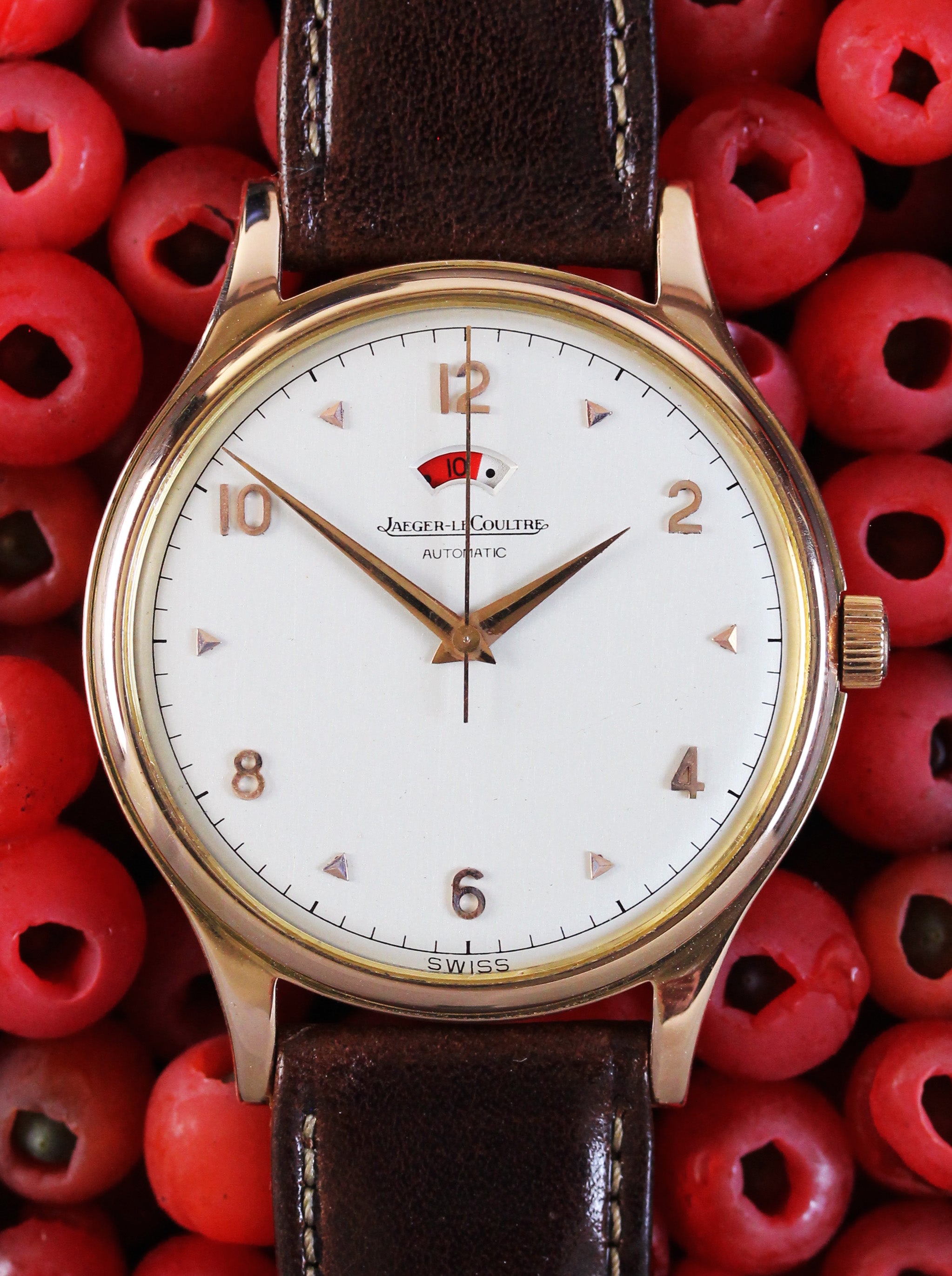 Extremely rare rose gold JLC from 1958 with power reserve display