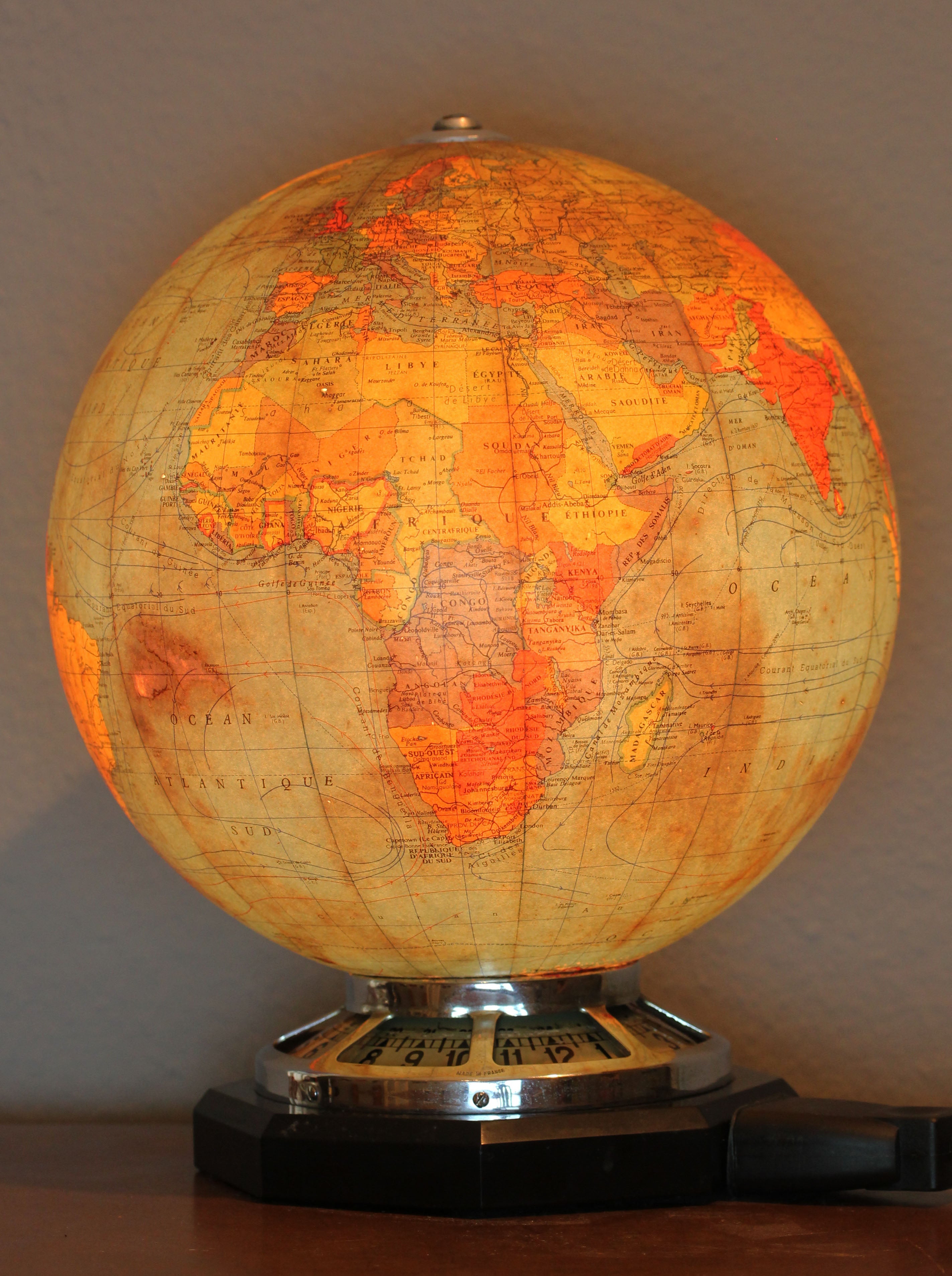 Jaeger LeCoultre illuminated world globe table clock from 1935