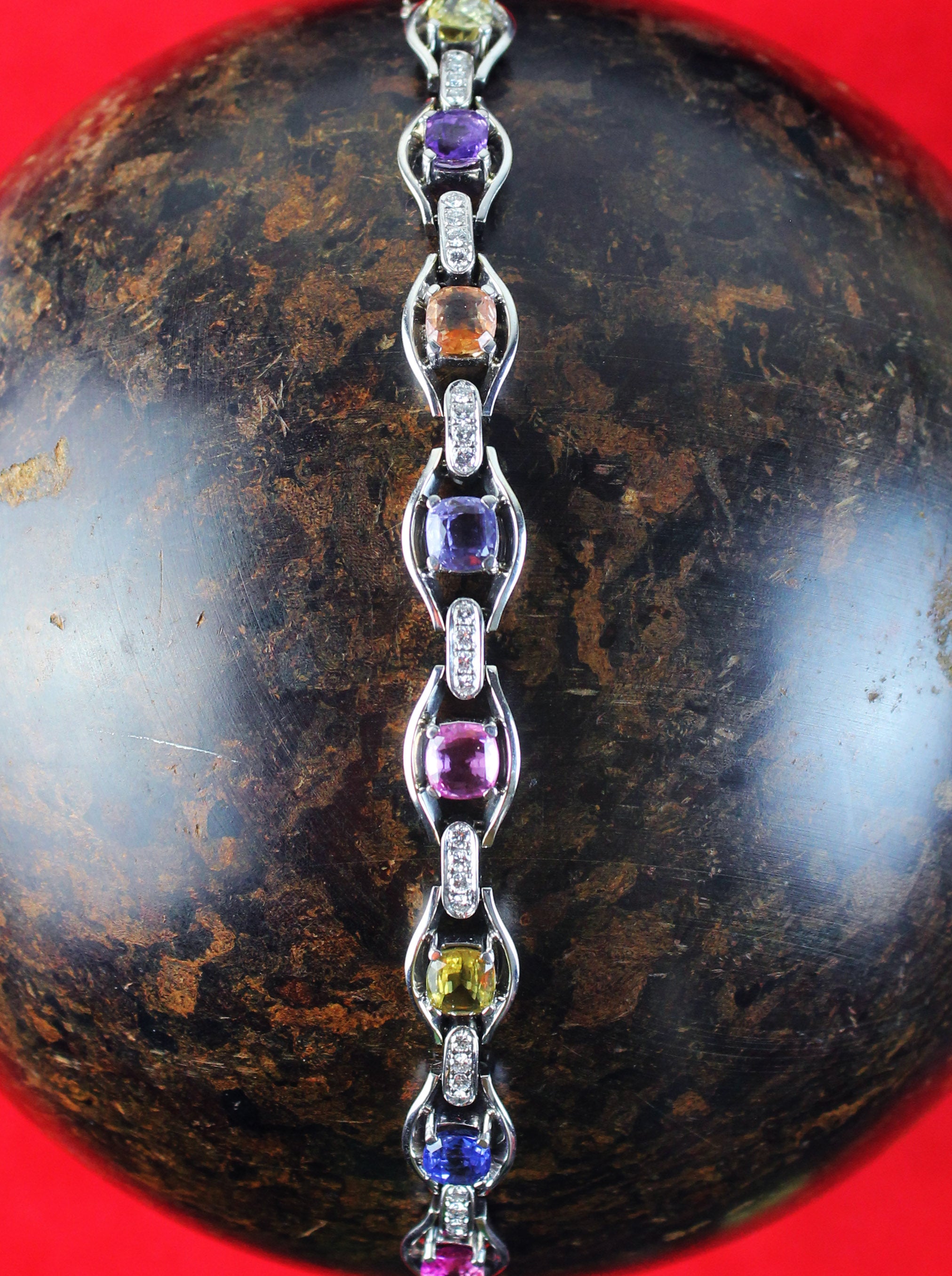 Fine colorful white gold bracelet with untreated sapphires & diamonds