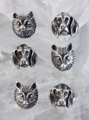 Silver buttons for traditional vests with heads of dogs & foxes