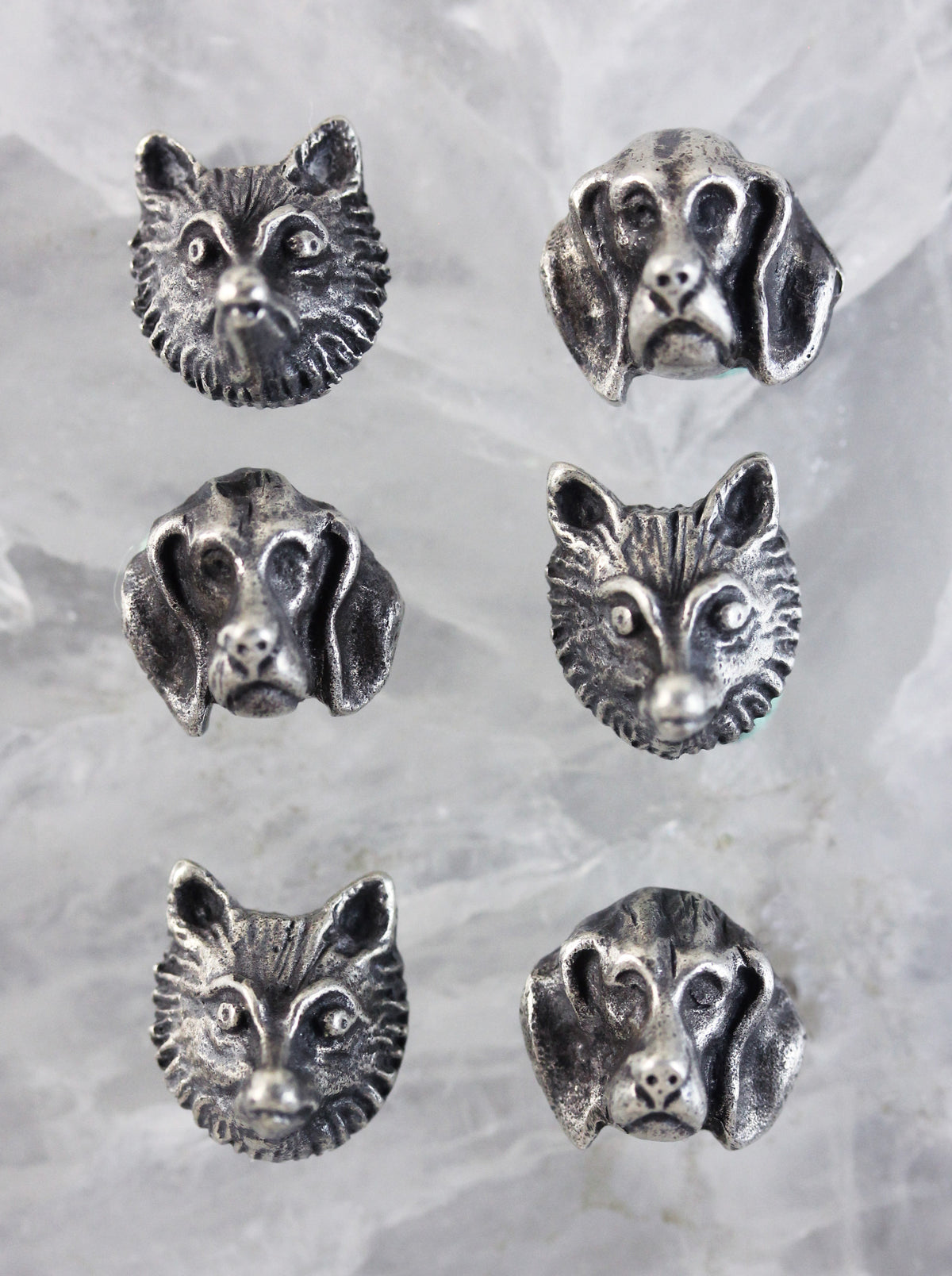 Silver buttons for traditional vests with heads of dogs & foxes