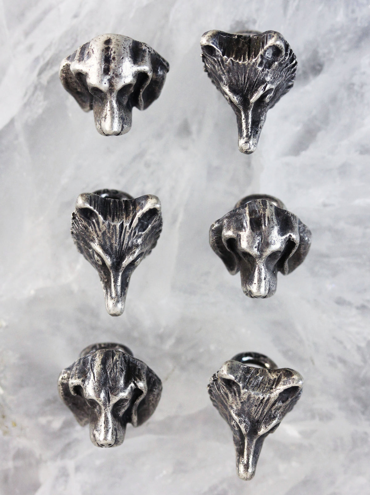 Silver buttons for traditional vests with heads of dogs & foxes