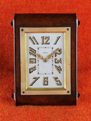 MARZO desk clock in leather & silver with onyx
