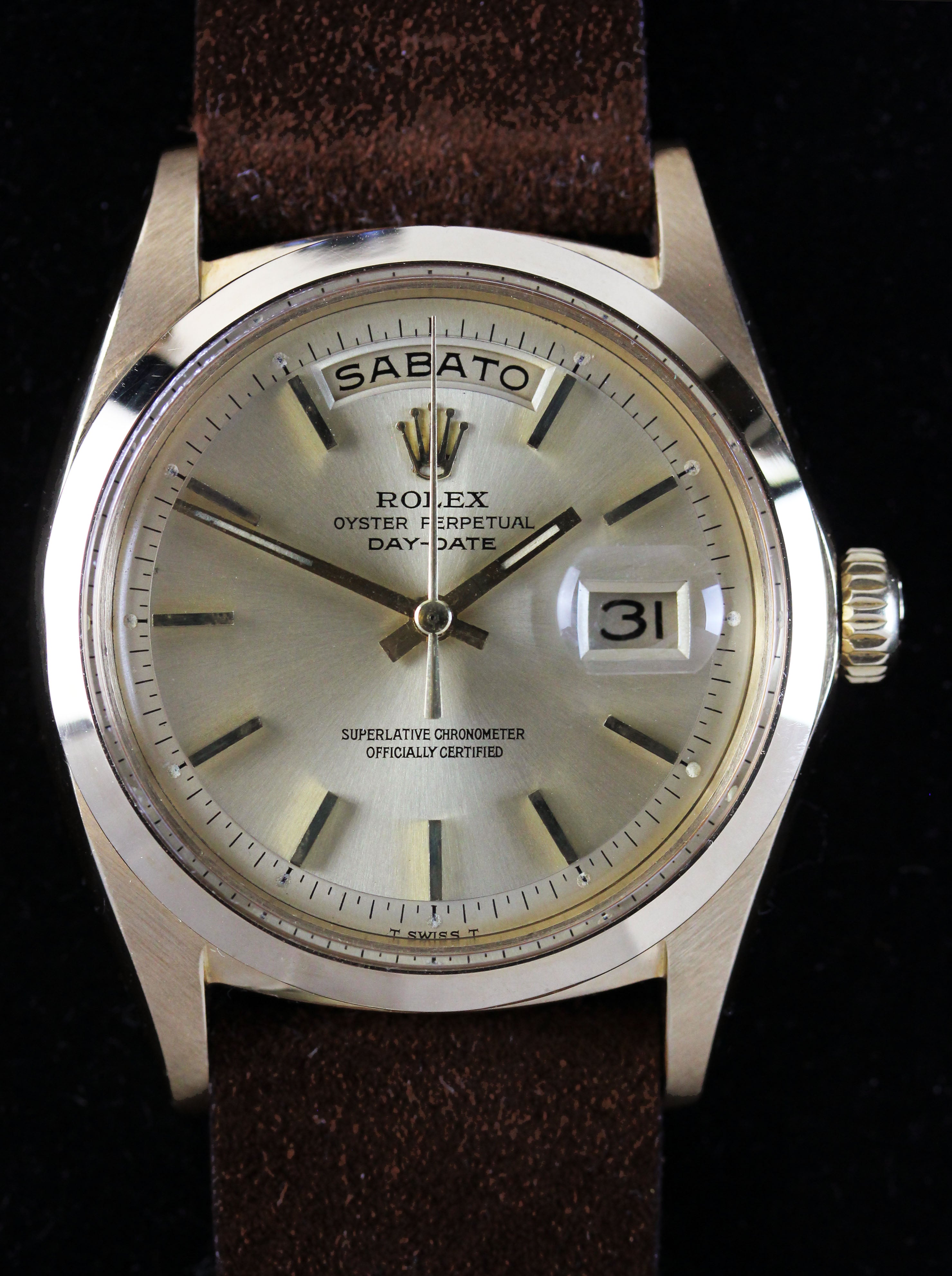 Rare vintage ROLEX Day-Date, reference 1802 from 1970, with a flat bezel
