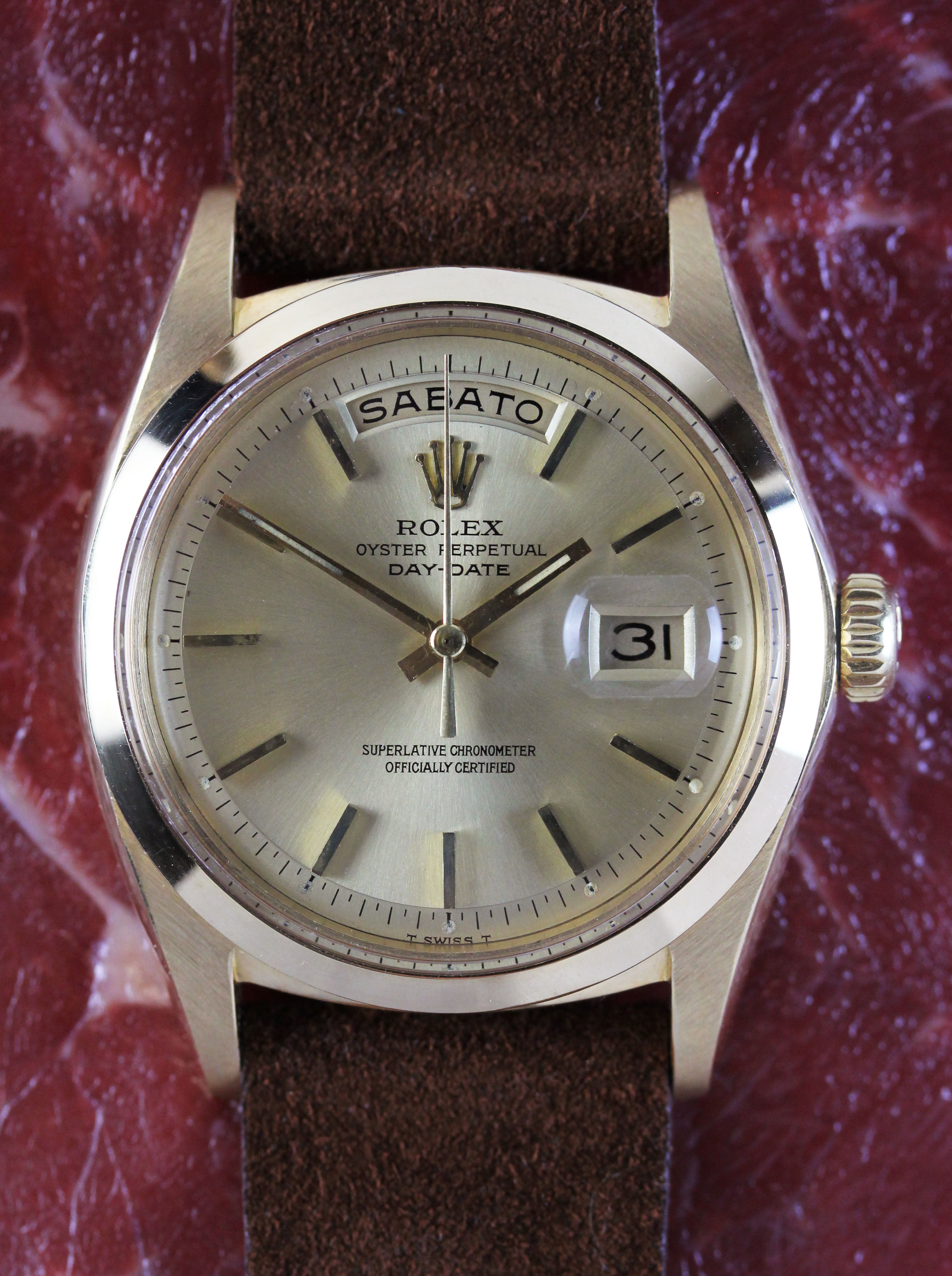 Rare vintage ROLEX Day-Date, reference 1802 from 1970, with a flat bezel