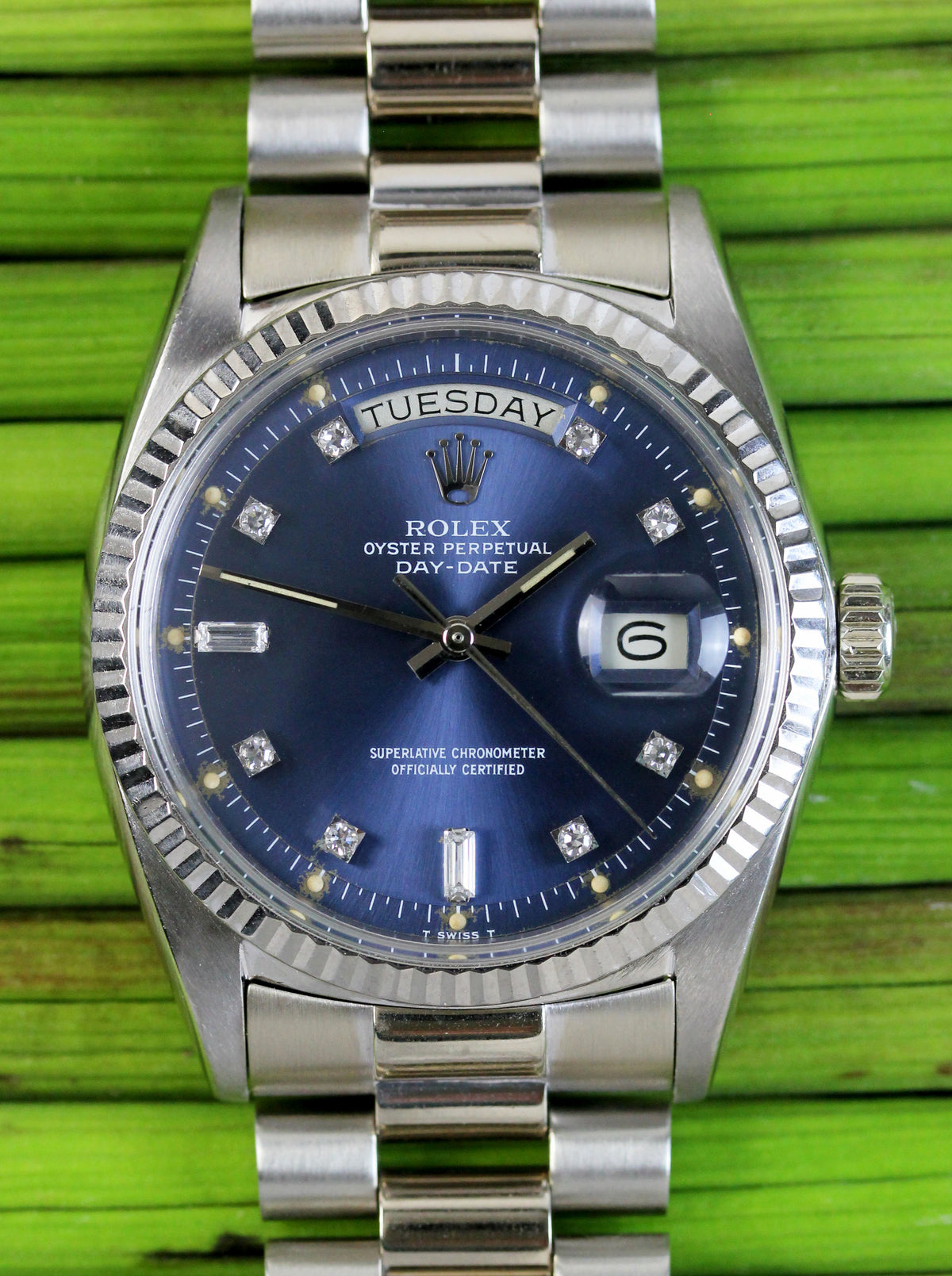 ROLEX Day-Date, ref. 1803 from 1971, with rare diamond blue dial