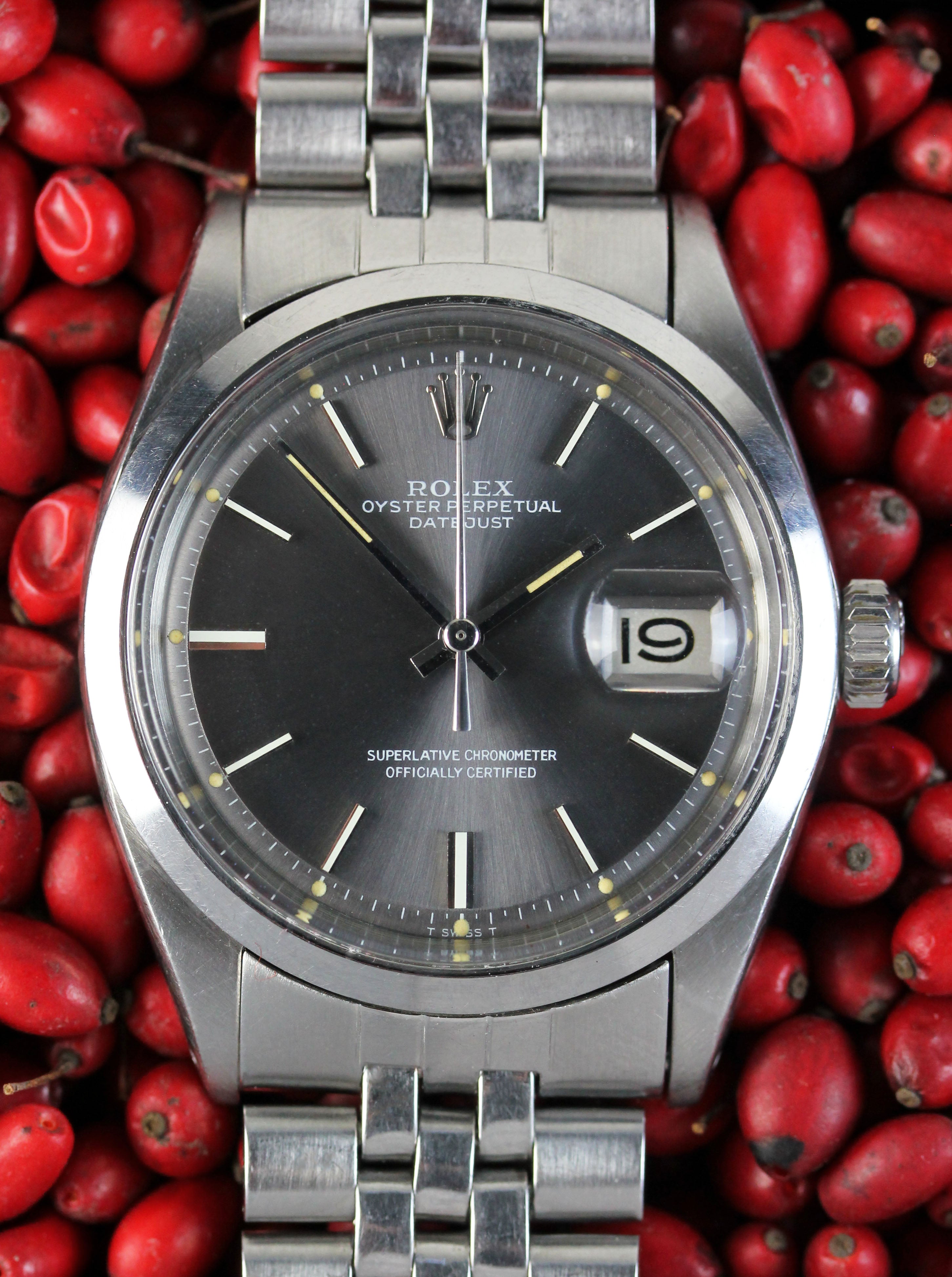 ROLEX Datejust from 1972, ref. 1600, with a rare gun metal grey dial