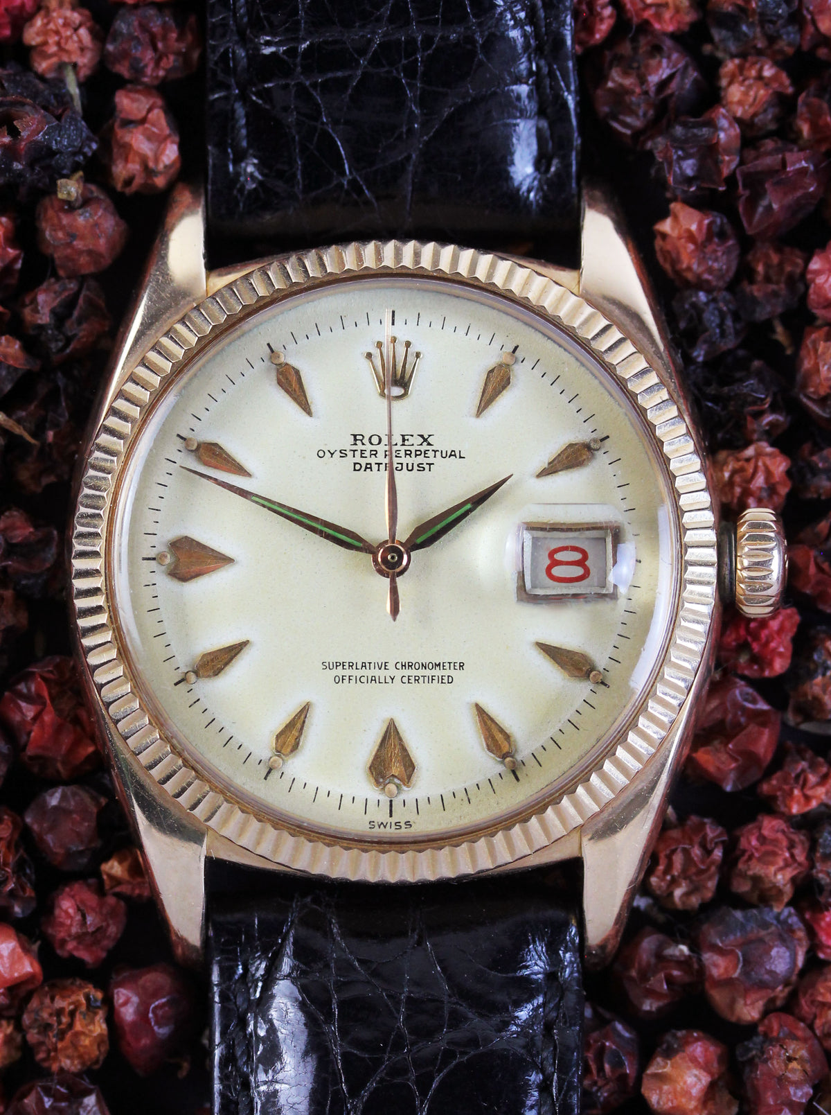 Rose gold ROLEX Datejust, reference 6605 from 1956