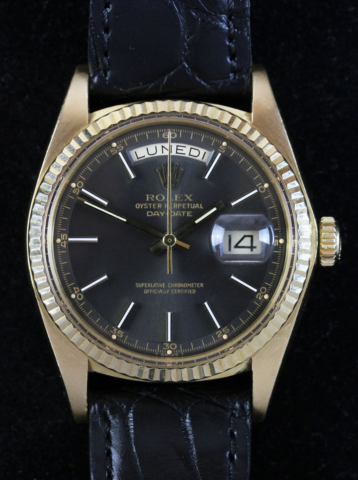 Beautiful ROLEX Day-Date, ref. 1803 from 1977 with an extremely rare anthrazit color dial