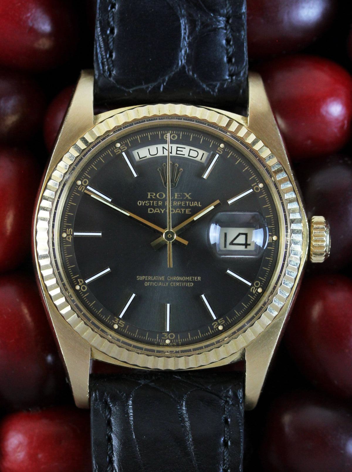 Beautiful ROLEX Day-Date, ref. 1803 from 1977 with an extremely rare anthrazit color dial