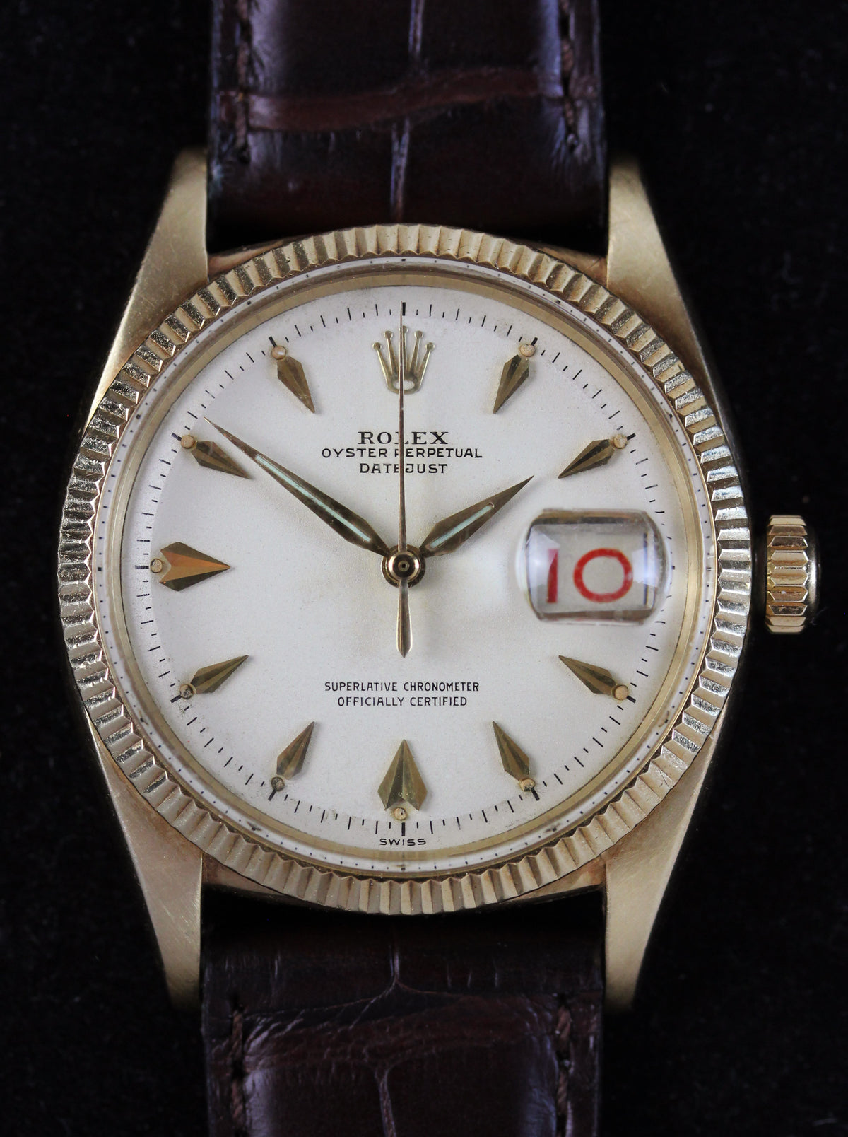 Rare & early ROLEX Datejust in 14 kt. gold, ref. 6605 from 1957