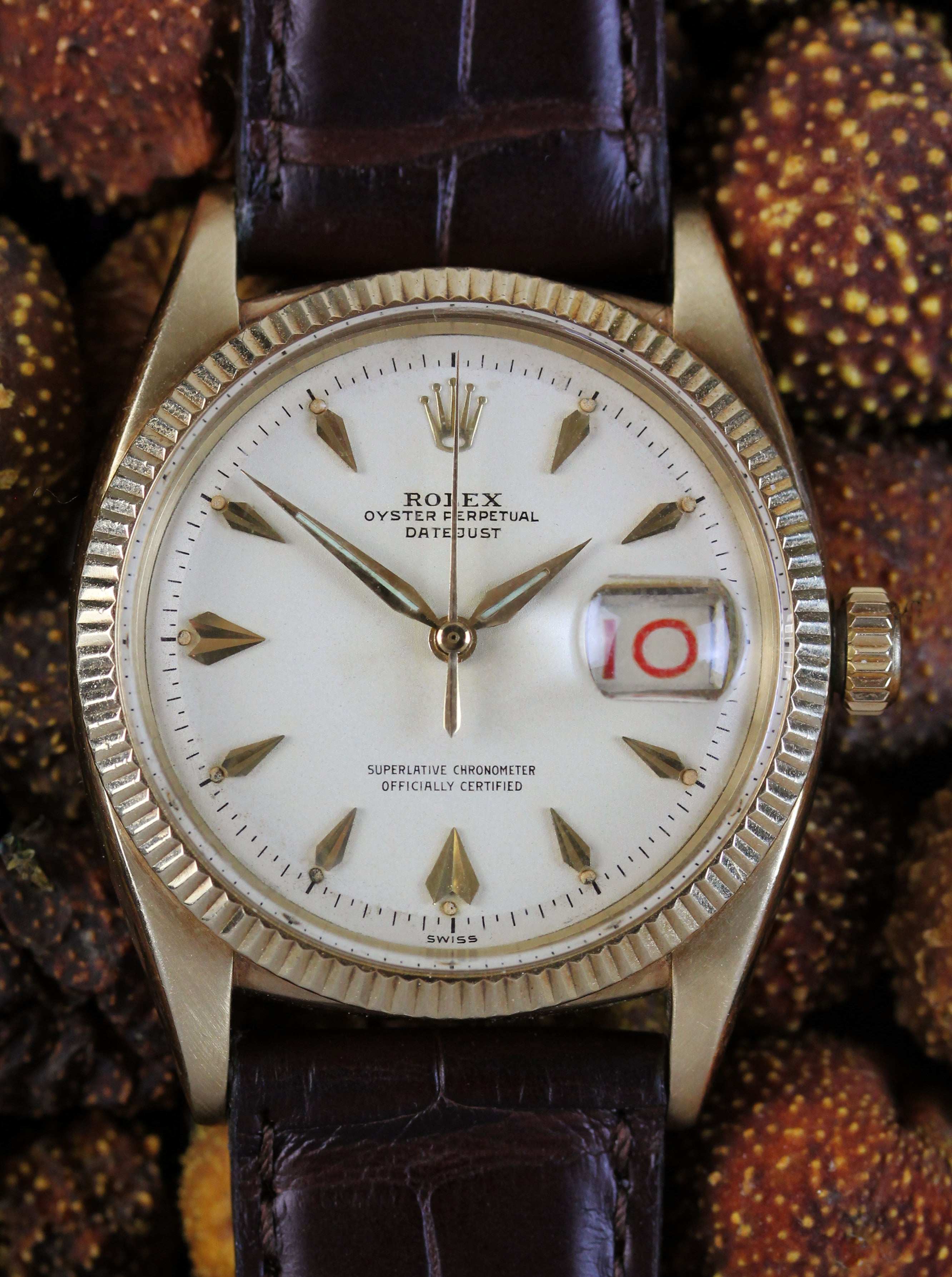 Rare & early ROLEX Datejust in 14 kt. gold, ref. 6605 from 1957