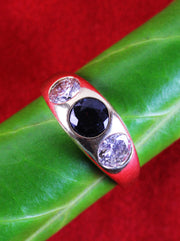 Vintage gold band ring with a sapphire & diamonds