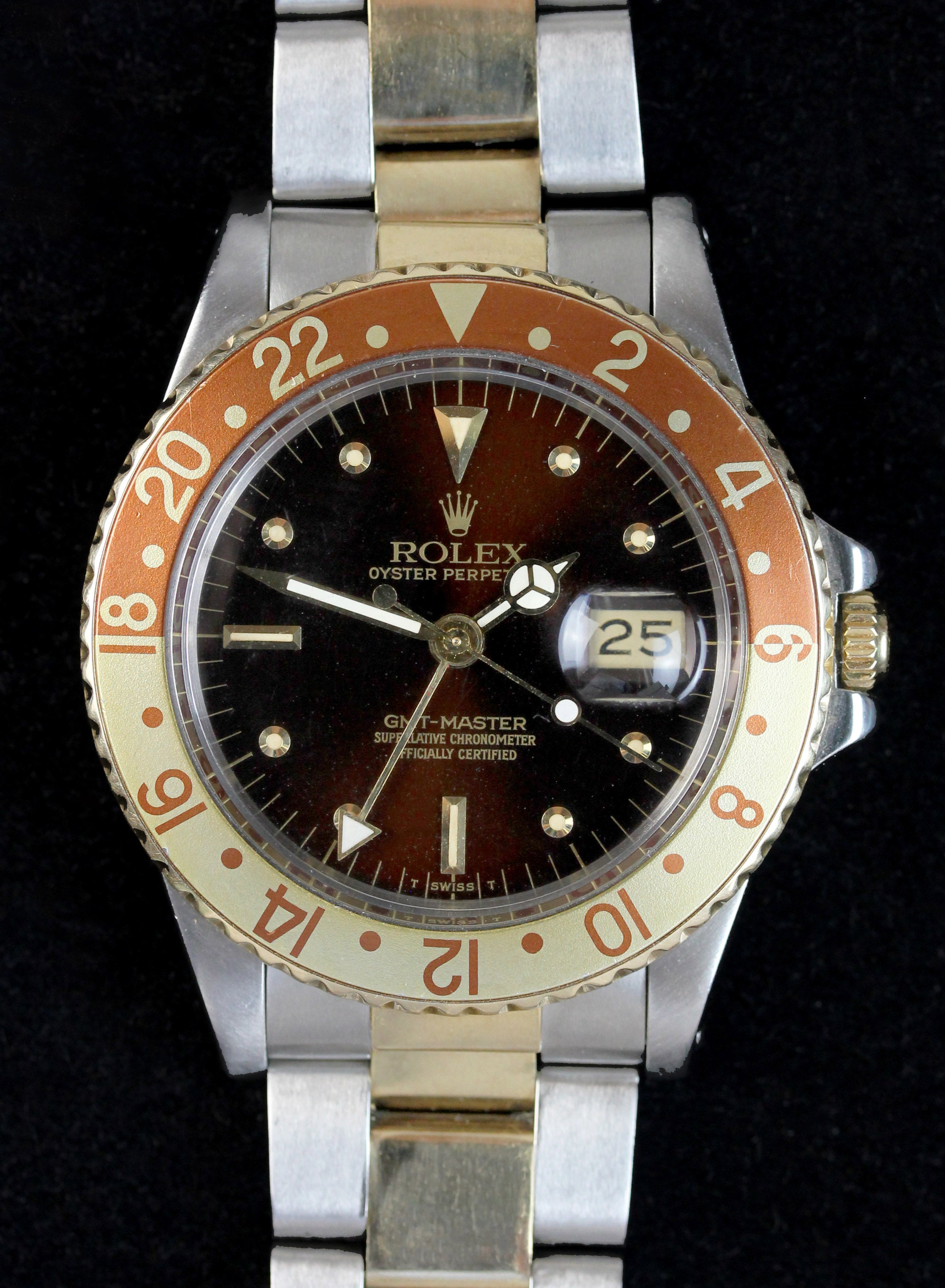 Exceptional ROLEX GMT "Tigereye" with  so called "nipple dial", ref. 16753, from 1985
