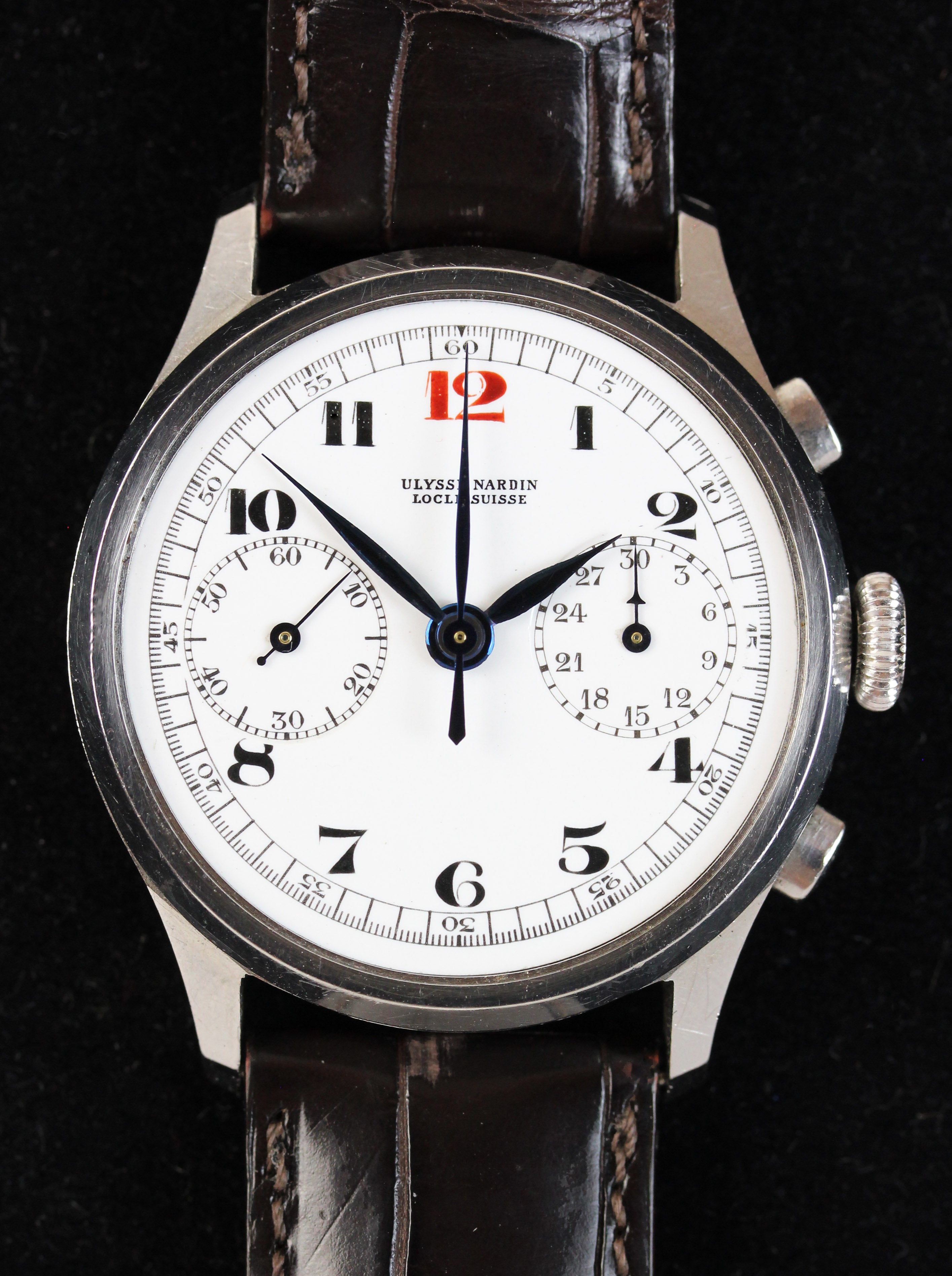 Early oversize ULYSSE Nardin chronograph with rare enamel dial