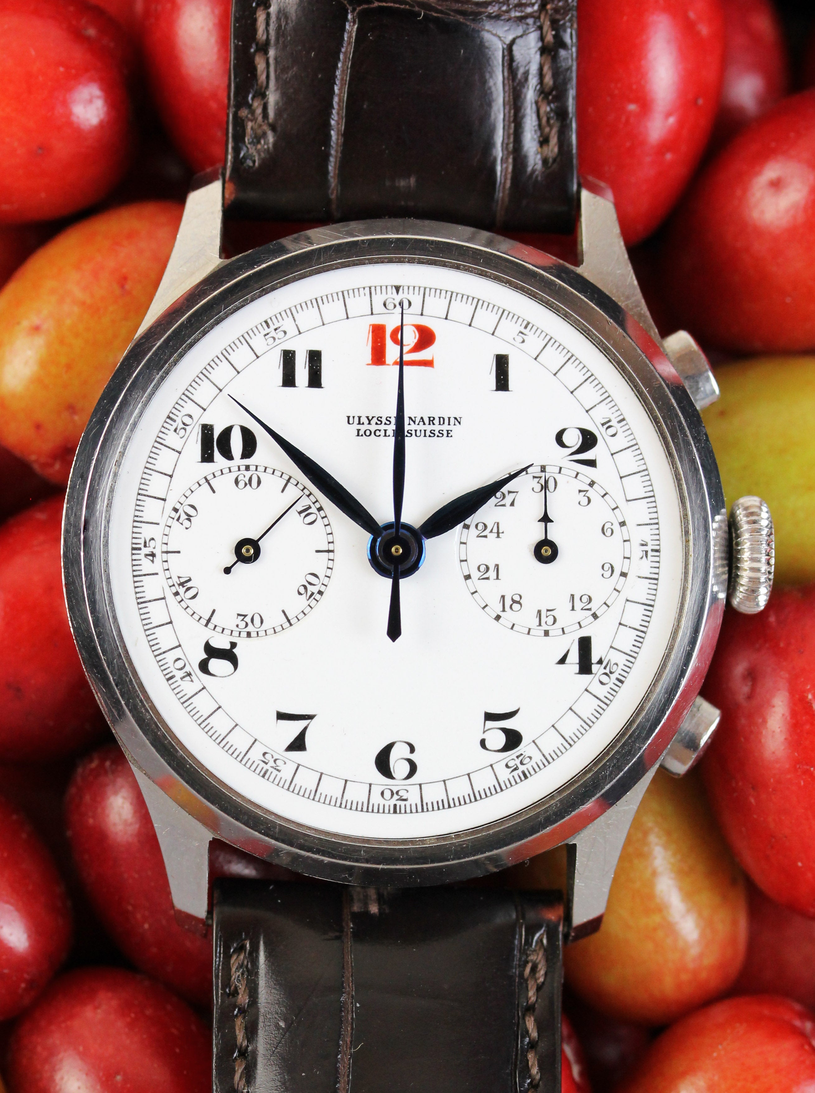 Early oversize ULYSSE Nardin chronograph with rare enamel dial